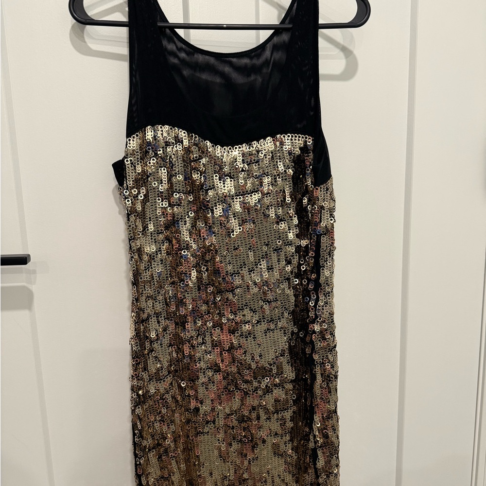 Express Sequin Gold and Black Dress